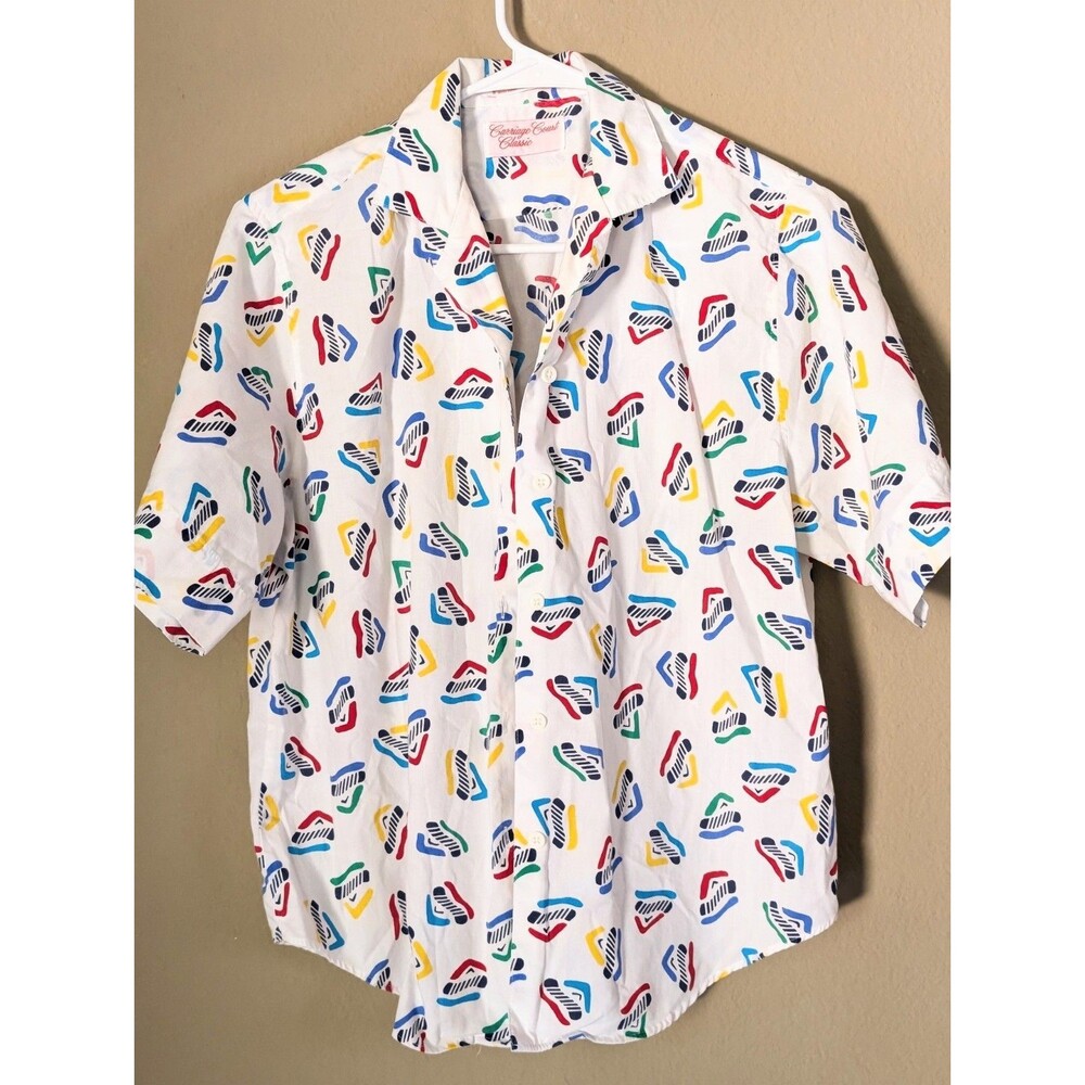 Vintage Carriage Court Classic Camp Shirt Red Blue Yellow Green Size 4 Women's